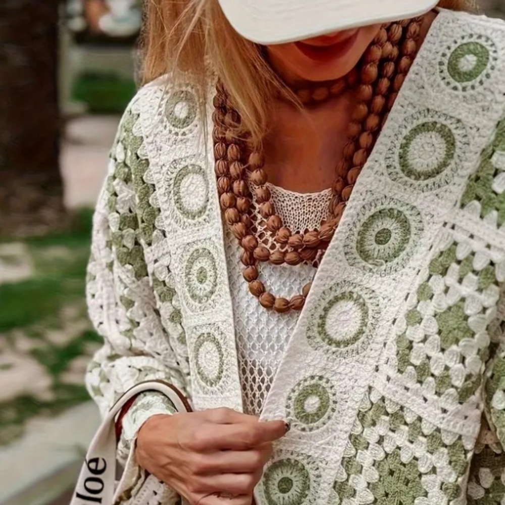 Crochet Lace Open Front Cardigan - Picture 2 of 8